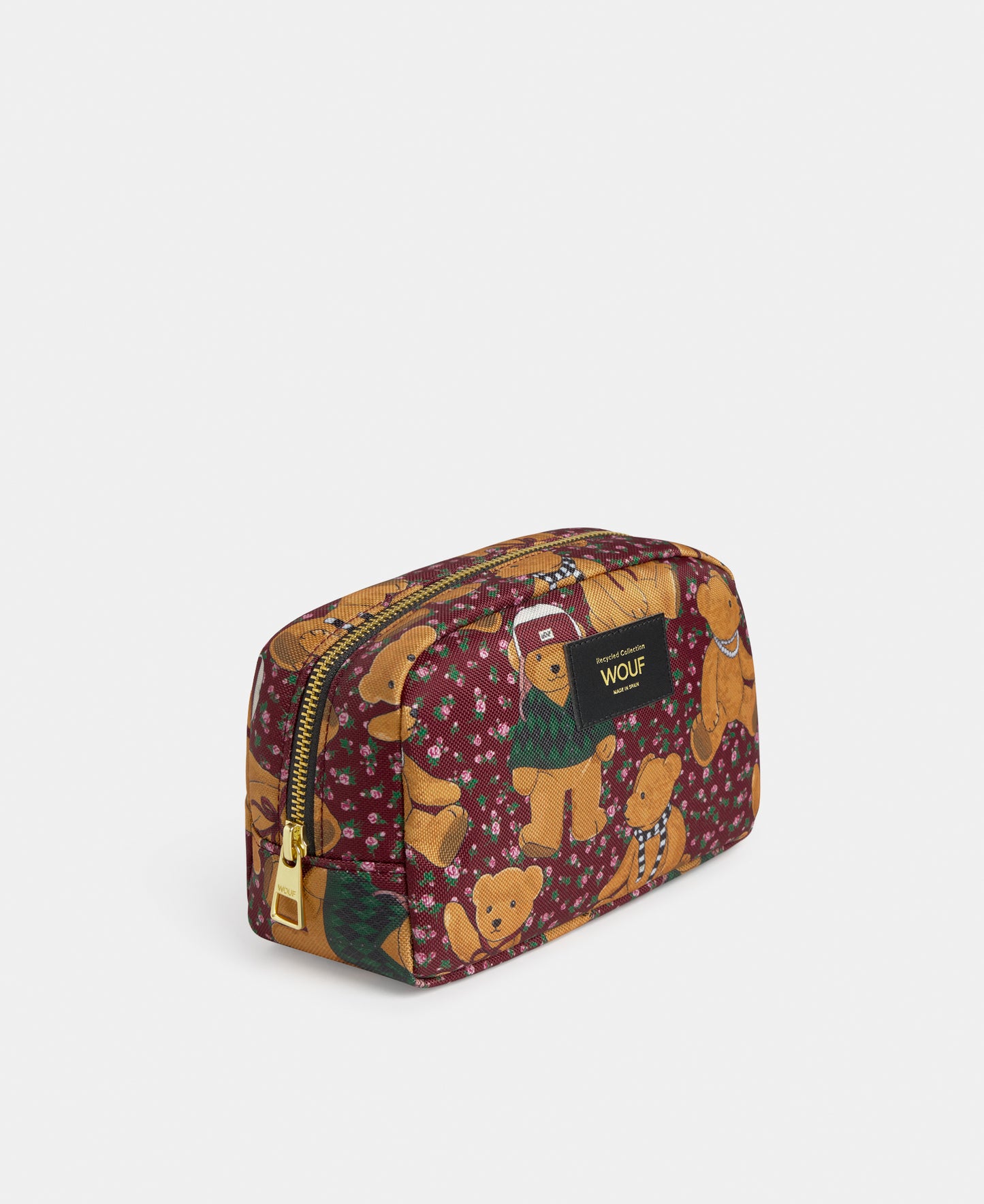 Side view of the Cozy toiletry bag with teddy bear print - Wouf