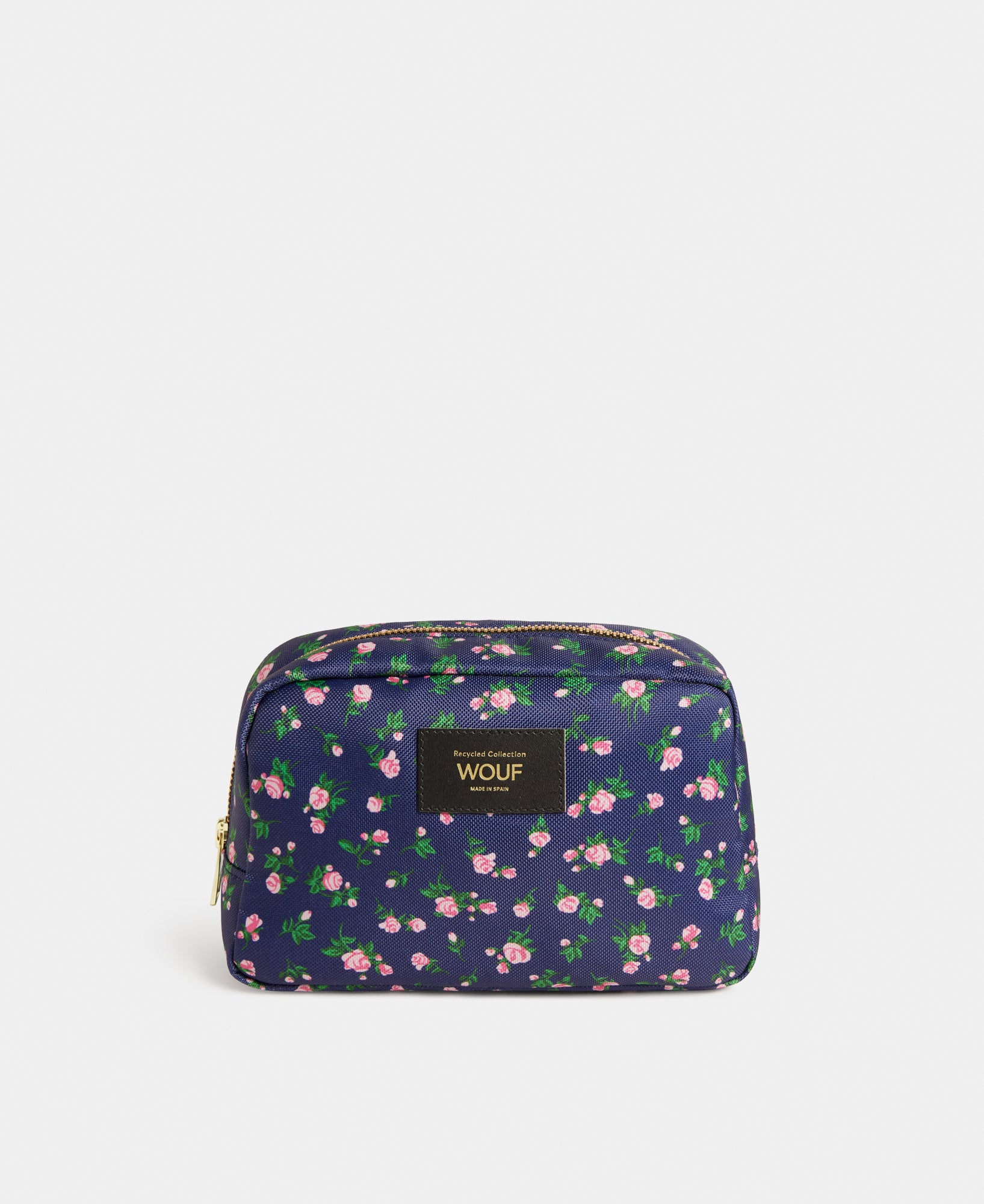 Edith toiletry bag with pink and green floral print on a navy background - Wouf