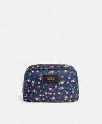 Edith toiletry bag with pink and green floral print on a navy background - Wouf