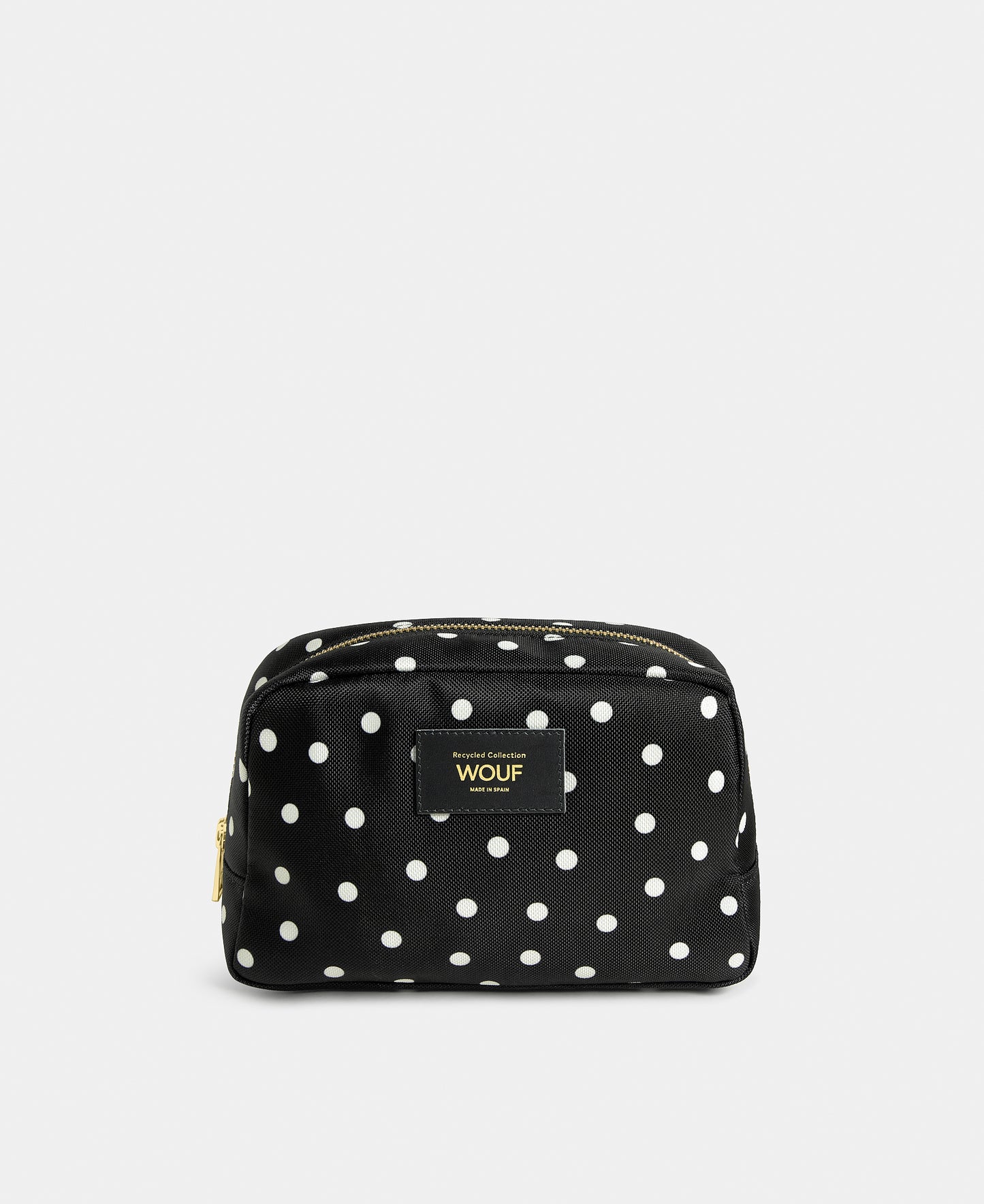 Grace toiletry bag with white polka dot print on a black background - Wouf