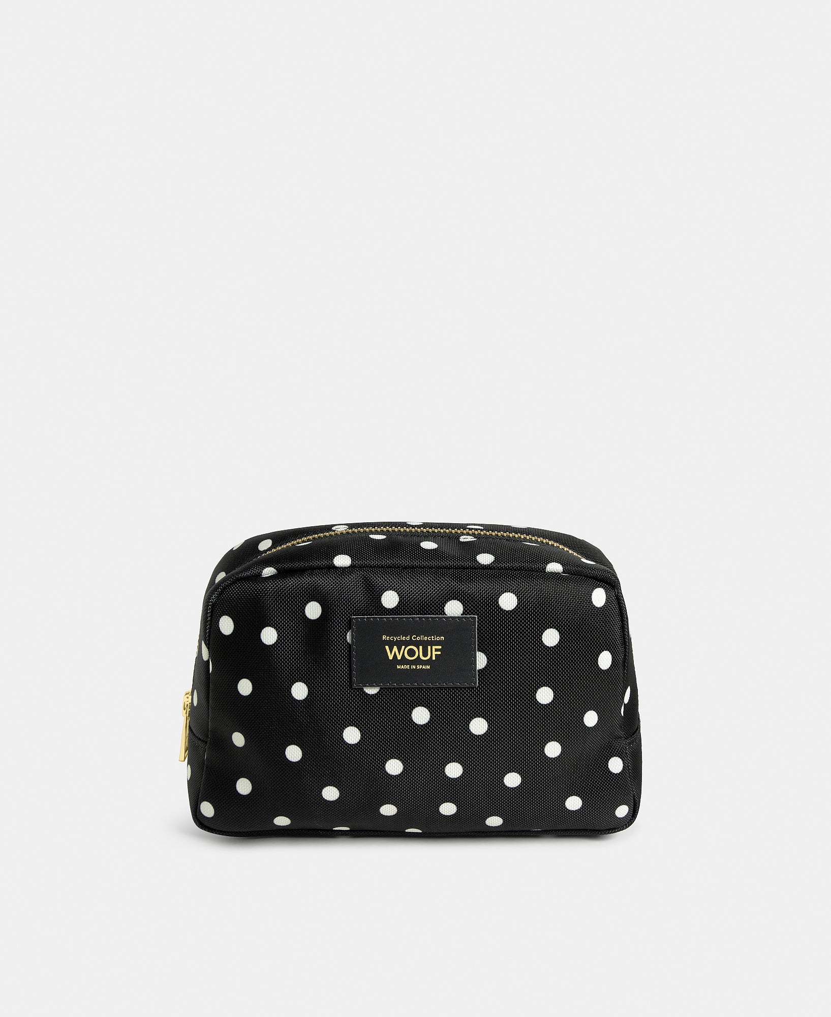 Grace toiletry bag with white polka dot print on a black background - Wouf