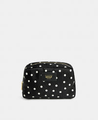 Grace toiletry bag with white polka dot print on a black background - Wouf