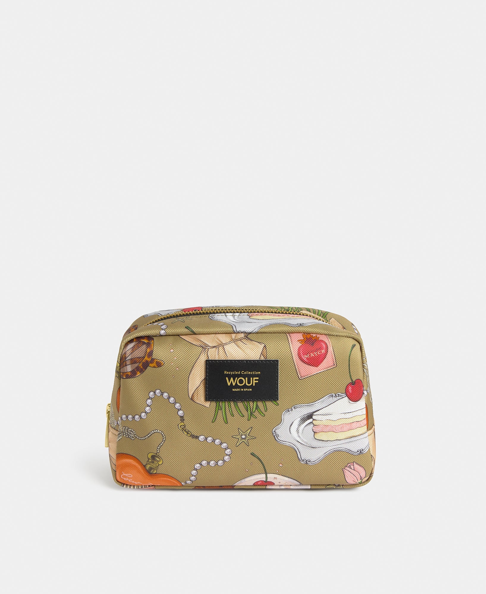 Tender toiletry bag with multicolour illustrated print on a khaki background - Wouf