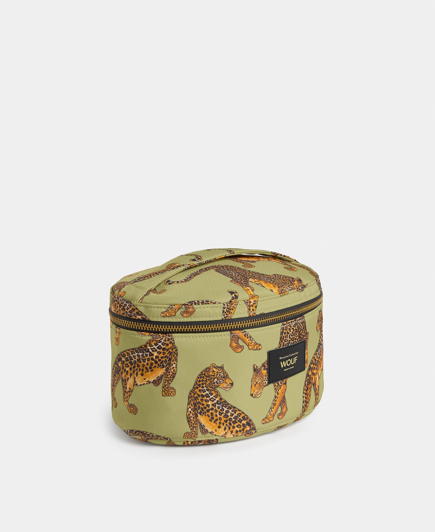 Side view of the Avo Leopard vanity bag with green and black leopard print - Wouf