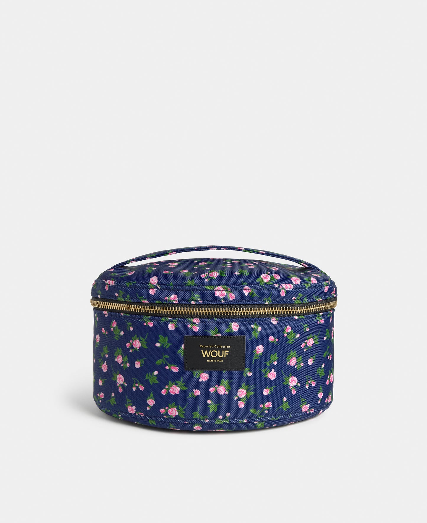 Edith vanity bag with pink and green floral print on a navy background - Wouf