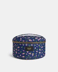 Edith vanity bag with pink and green floral print on a navy background - Wouf