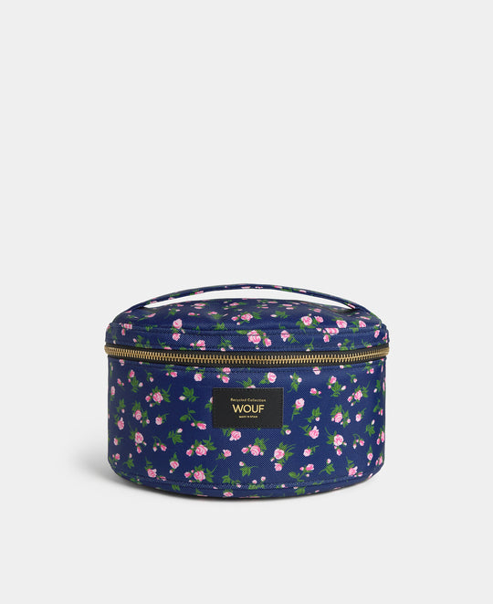 Trousse vanity Edith à imprimé floral rose et vert sur fond bleu marine - Wouf
