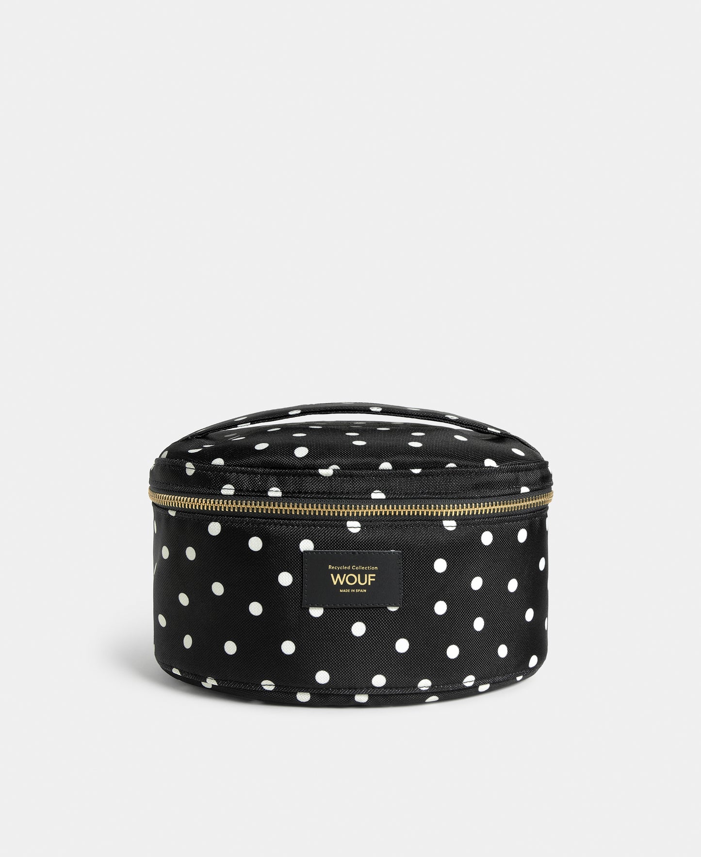 Grace vanity bag with white polka dot print on a black background - Wouf