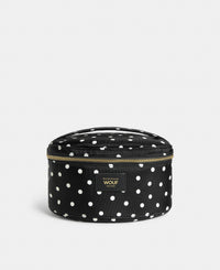 Grace vanity bag with white polka dot print on a black background - Wouf