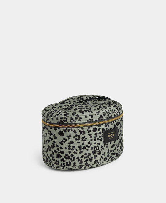 Vue latérale de la trousse vanity Steel Roar à imprimé animal gris et noir - Wouf