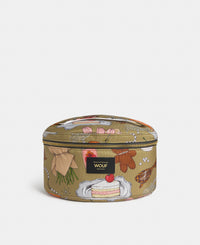 Tender vanity bag with multicolour illustrated print on a khaki background - Wouf