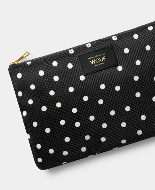 Détail de la pochette XL Grace à pois blancs sur fond noir - Wouf