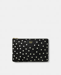 Grace XL pouch with white polka dot print on a black background - Wouf