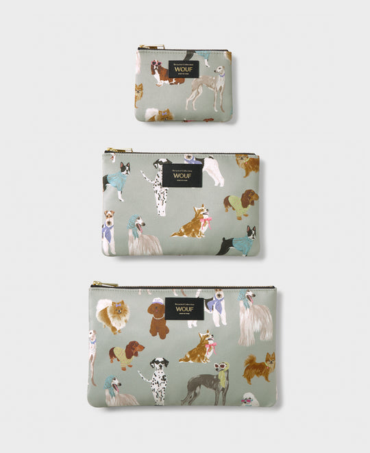 Composition de pochettes Puppy à imprimé chiens multicolores sur fond gris - Wouf