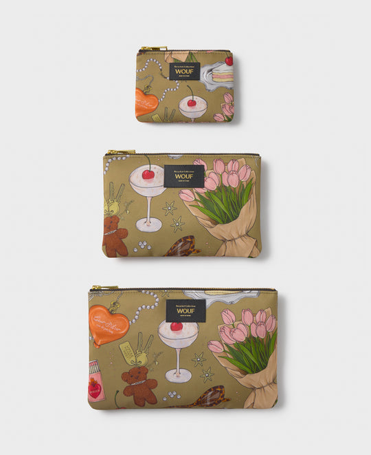Composition de pochettes Tender à imprimé illustré multicolore sur fond kaki - Wouf