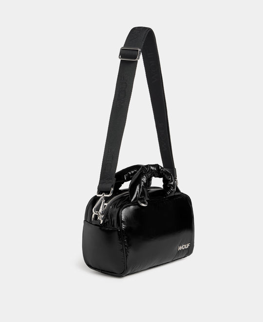 Vue latérale du bowling bag coloris noir avec finition brillante - Wouf