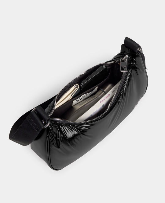 Interior of the crossbody bag black colour with a shiny finish - Wouf