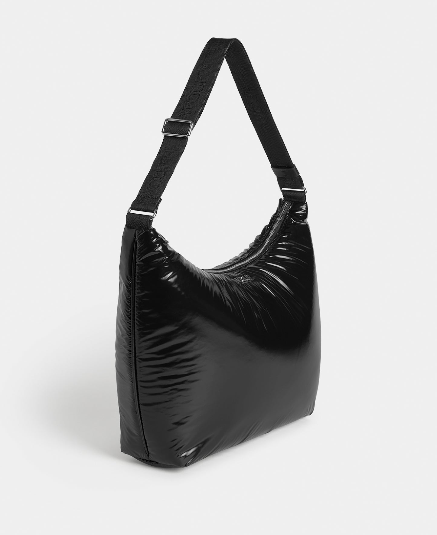 Vue latérale du hobo bag coloris noir avec finition brillante - Wouf