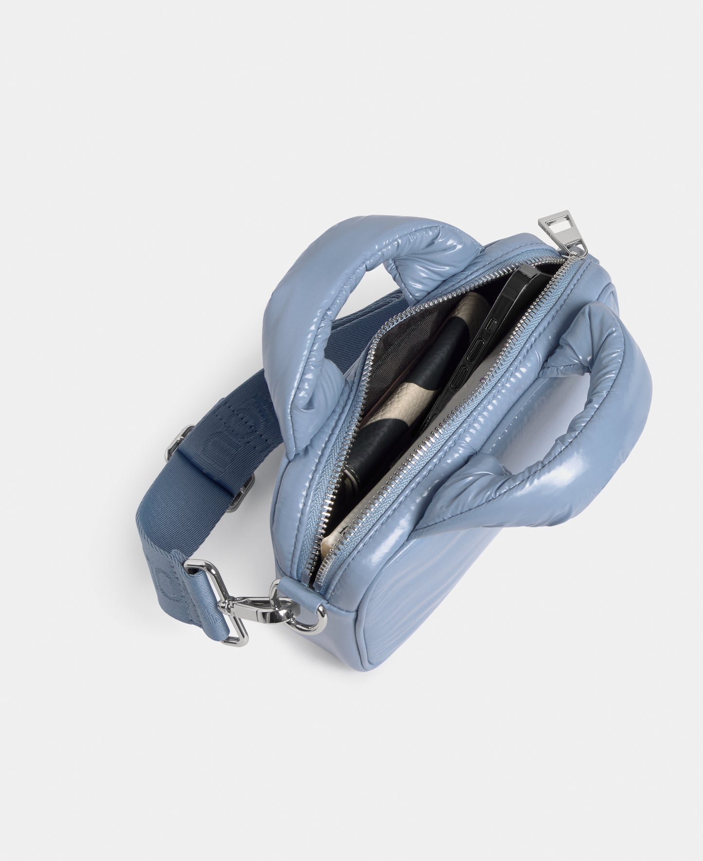 Interior of the mini bag steel blue colour with a shiny finish - Wouf