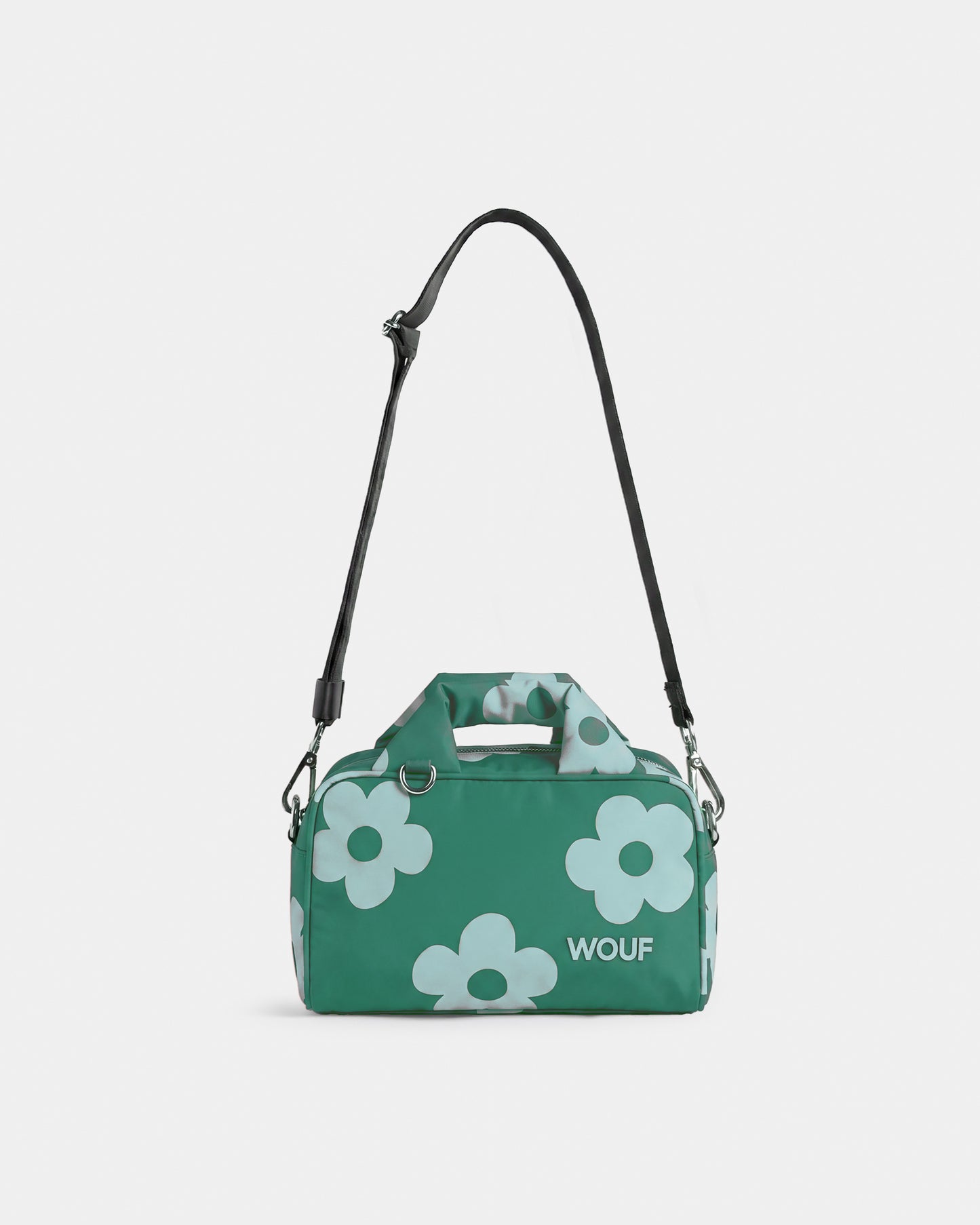 Bowling bag with mint blue daisy print on a green background - Wouf
