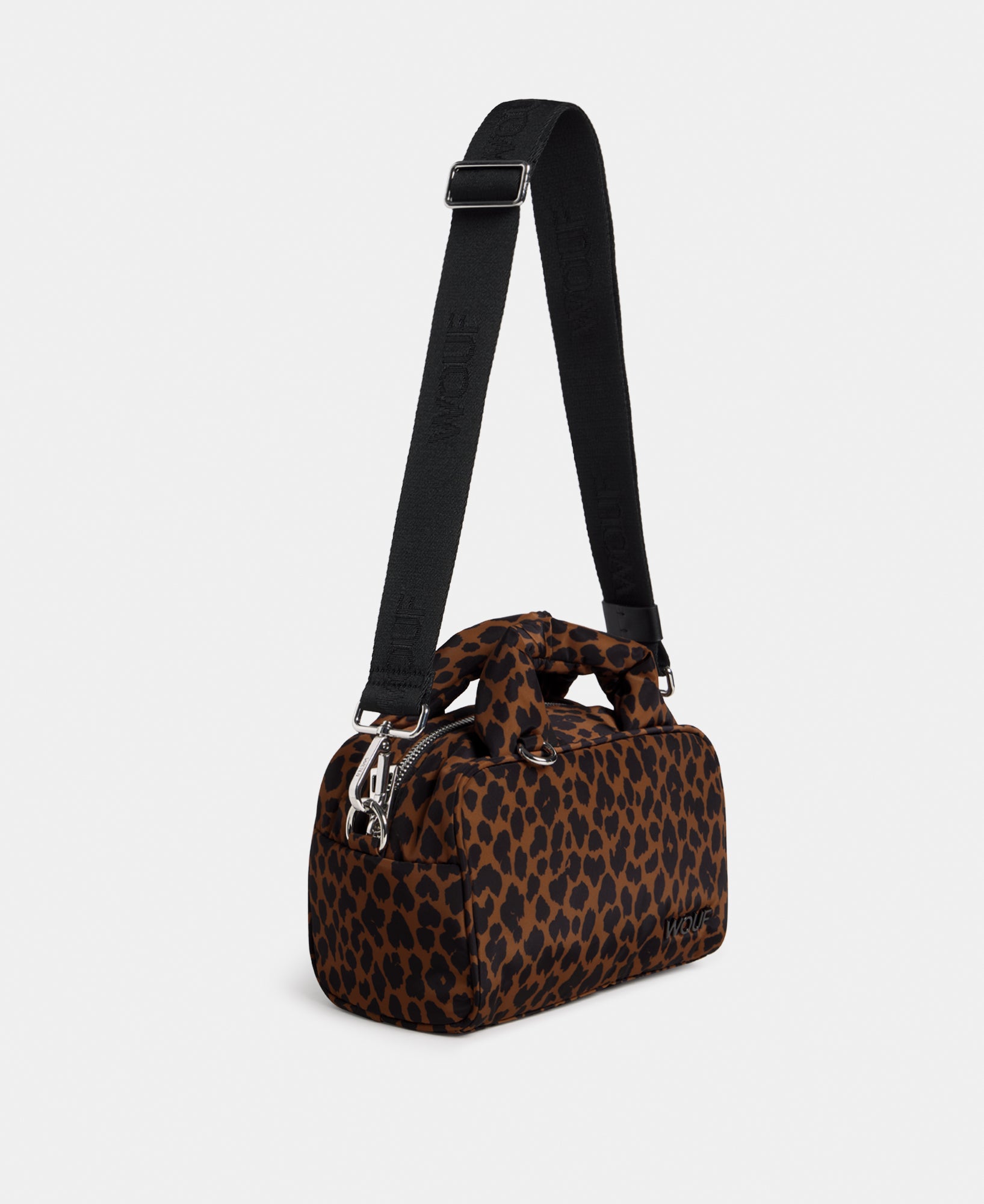 Side view of the bowling bag with animal print in brown and black tones - Wouf