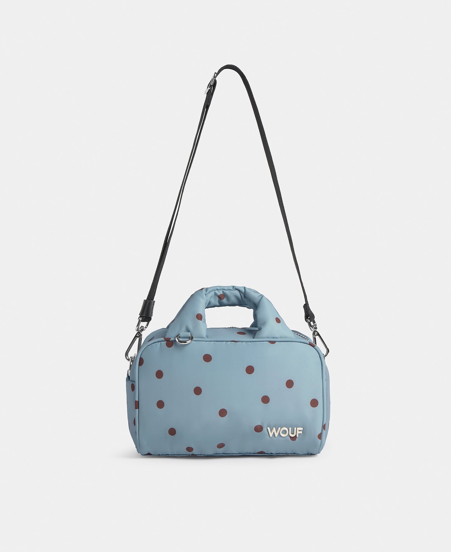 Bowling bag with brown polka dots on a light blue background - Wouf