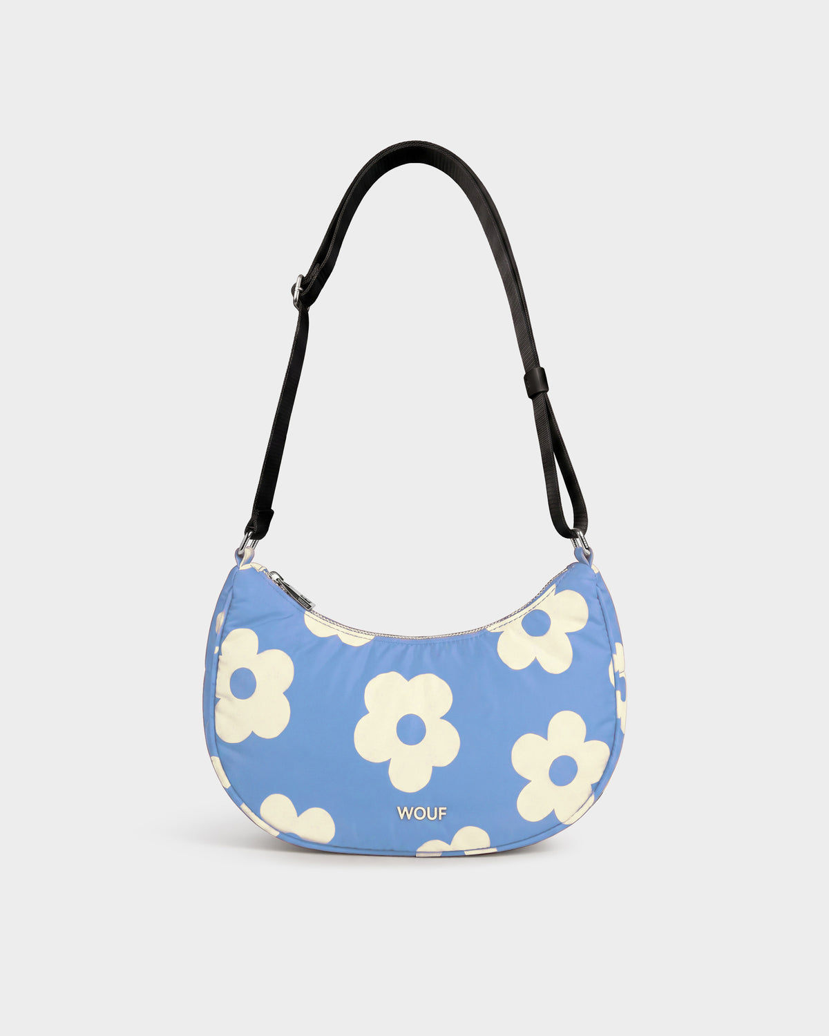 Crossbody bag with cream daisy print on a light blue background - Wouf