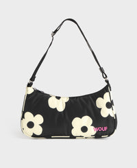 Bolso bandolera con estampado floral blanco sobre fondo negro - Wouf