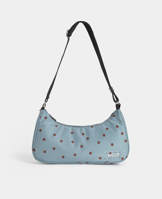 Sac bandoulière à pois marron sur fond bleu clair - Wouf