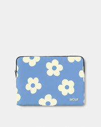 Laptop sleeve 13-14 with cream daisy print on a light blue background - Wouf