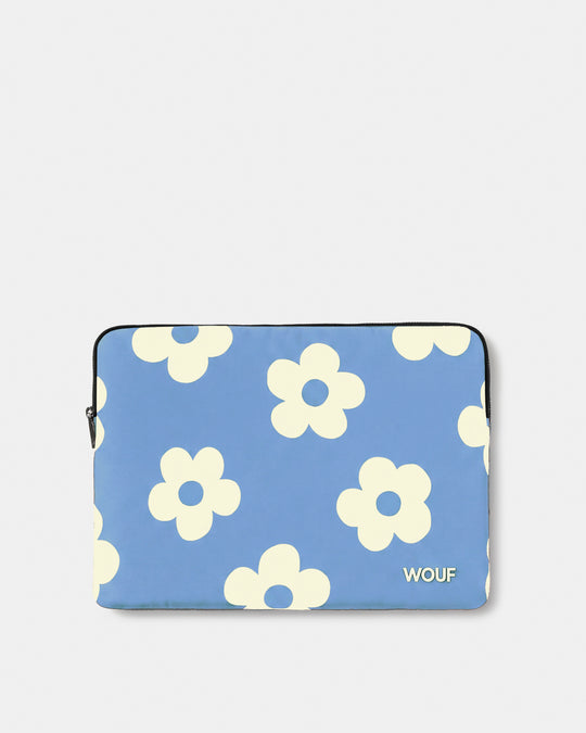 Laptop sleeve 13-14 with cream daisy print on a light blue background - Wouf