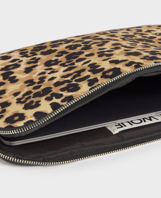 Interior de la funda para portátil 13-14 con estampado animal en tonos marrones y negros - Wouf