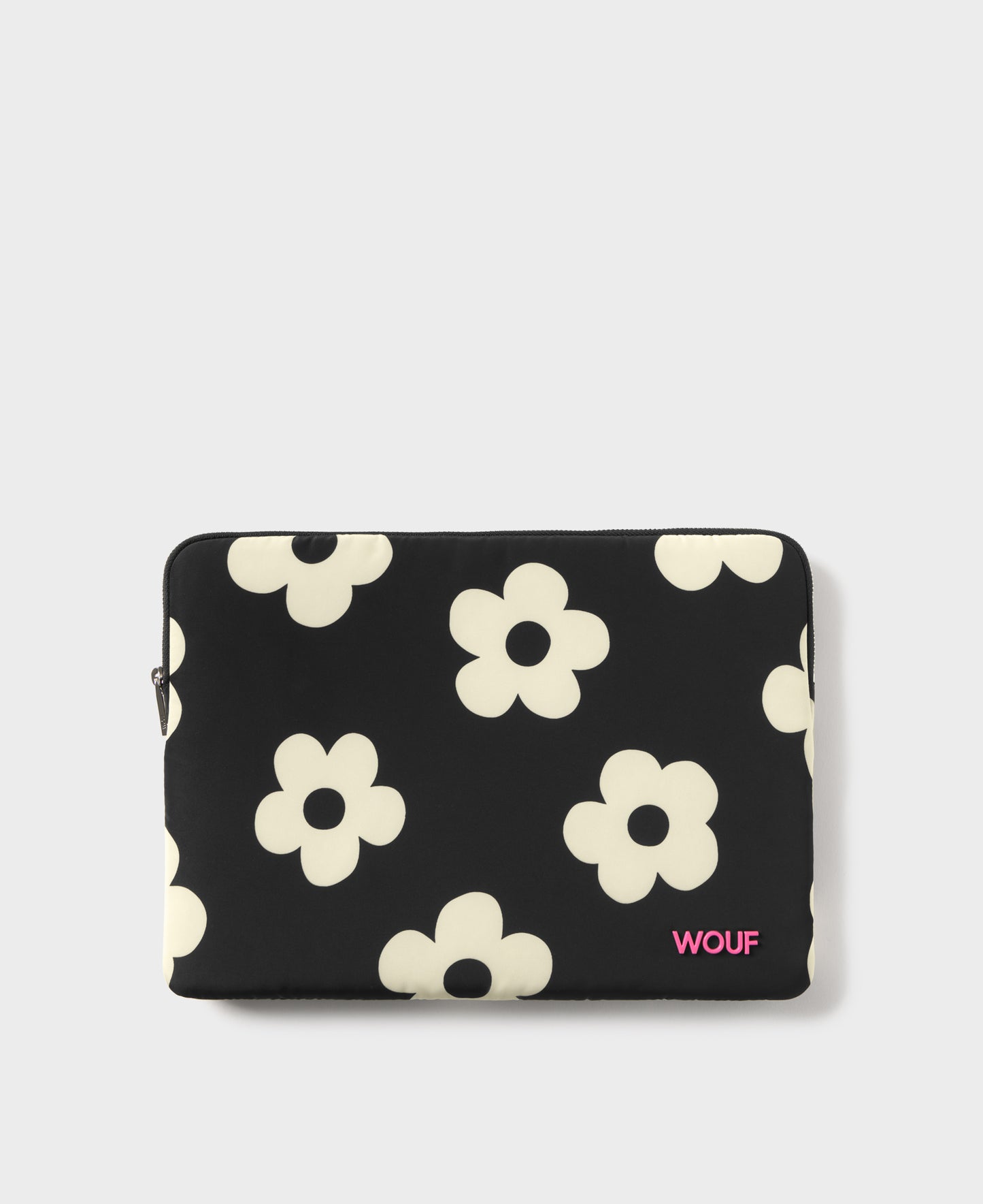Laptop sleeve 13-14 with white floral print on a black background - Wouf