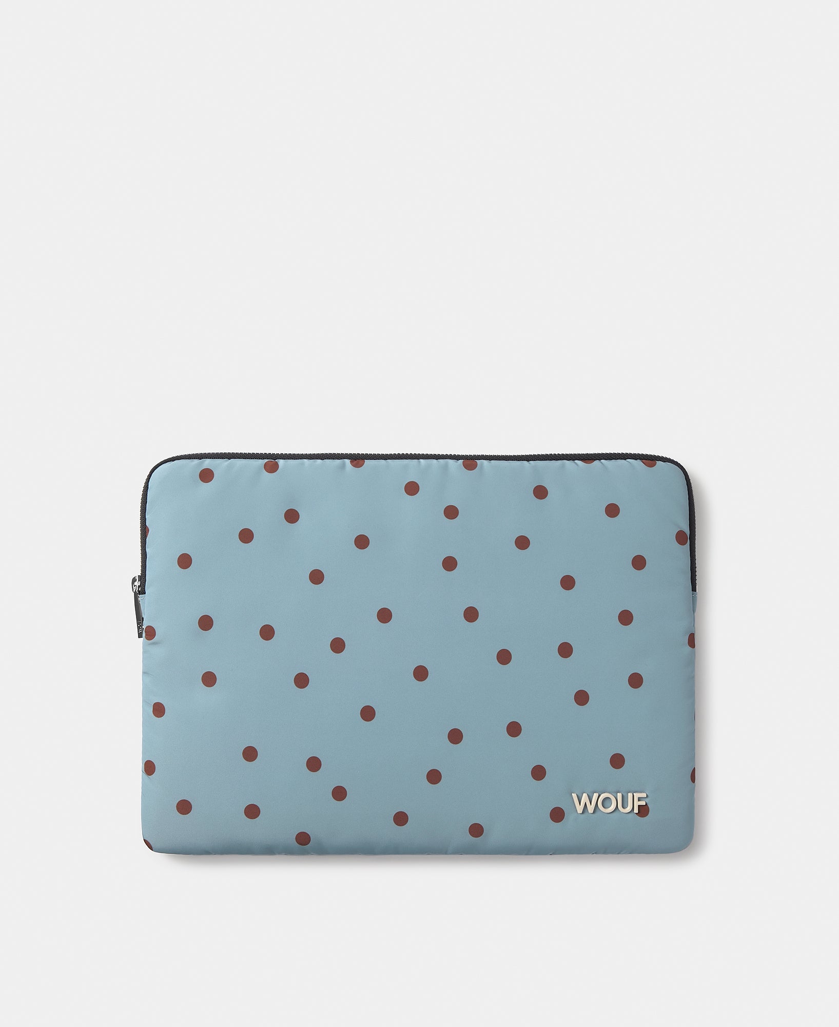 Housse pour ordinateur 13-14 à pois marron sur fond bleu clair - Wouf