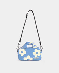 Mini bag with cream daisy print on a light blue background - Wouf