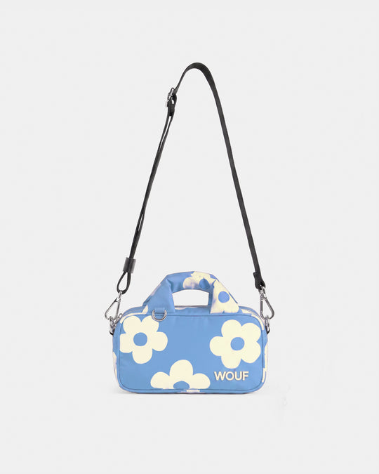 Mini bag with cream daisy print on a light blue background - Wouf