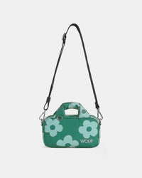 Mini bag with mint blue daisy print on a green background - Wouf