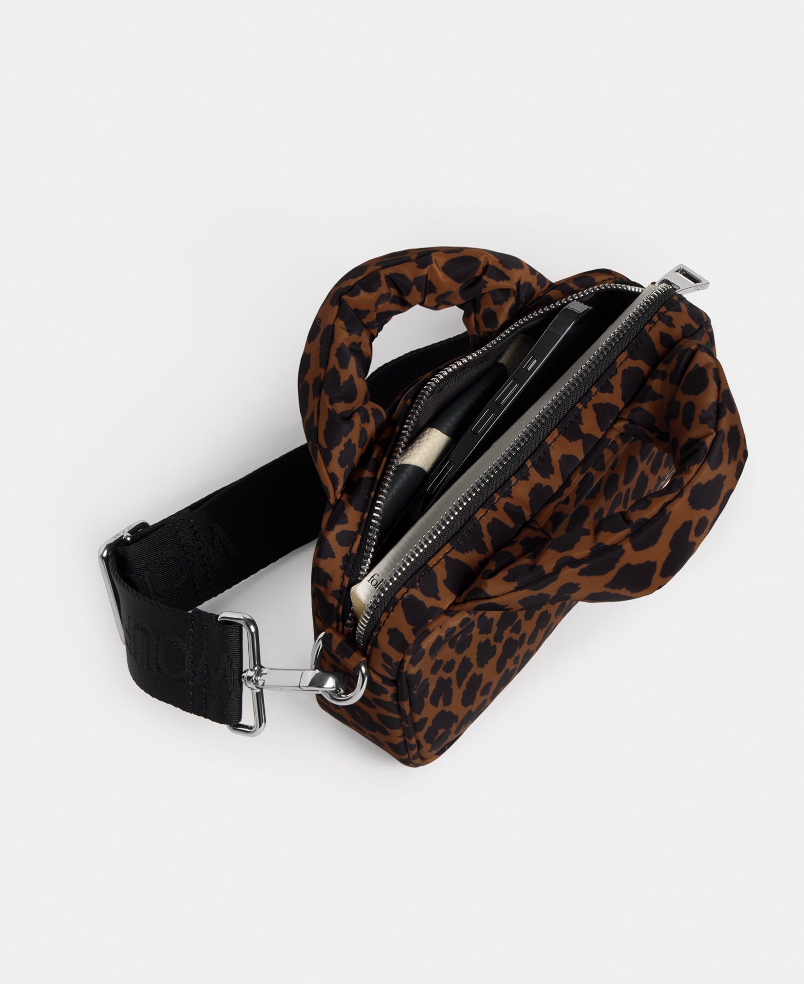 Interior del mini bolso con estampado animal en tonos marrones y negros - Wouf