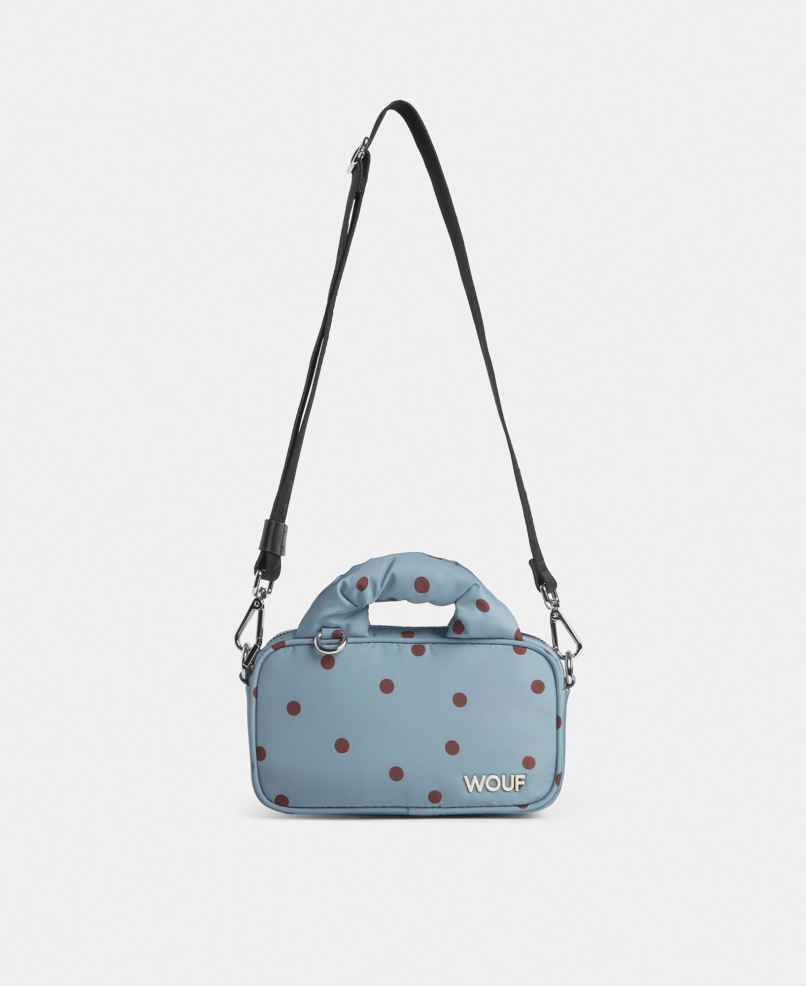 Mini bag with brown polka dots on a light blue background - Wouf
