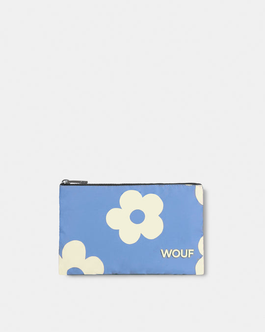 Pouch bag with cream daisy print on a light blue background - Wouf