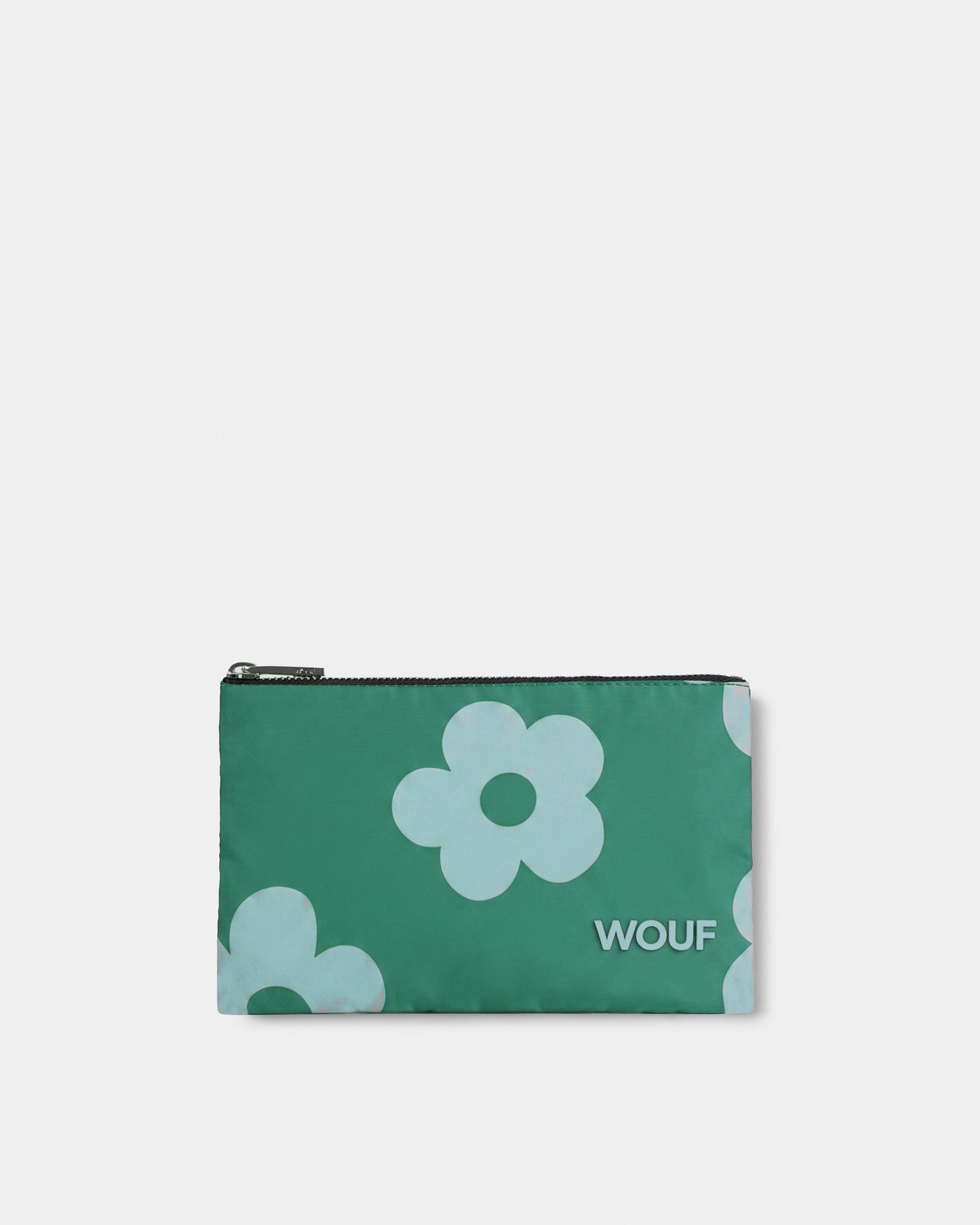 Pouch bag with mint blue daisy print on a green background - Wouf