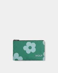 Pouch bag with mint blue daisy print on a green background - Wouf