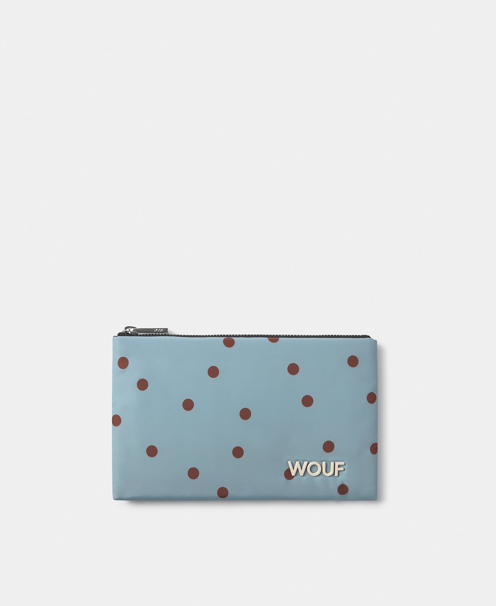 Pouch con lunares marrones sobre fondo azul claro - Wouf