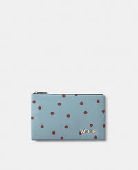 Pouch con lunares marrones sobre fondo azul claro - Wouf