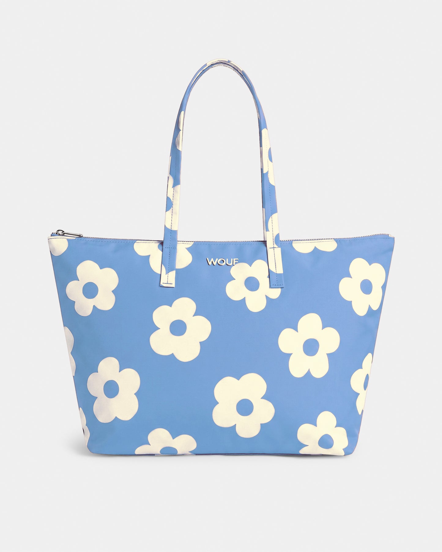 Shopper bag with cream daisy print on a light blue background - Wouf