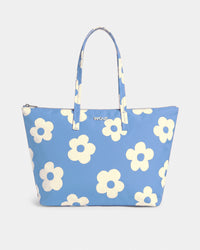 Shopper bag with cream daisy print on a light blue background - Wouf
