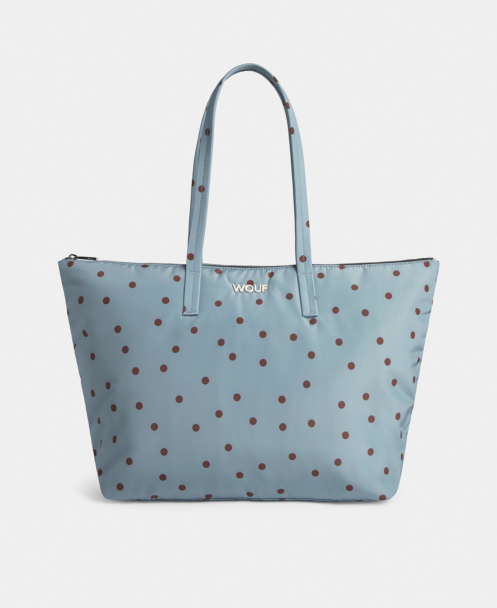 Shopper bag with brown polka dots on a light blue background - Wouf
