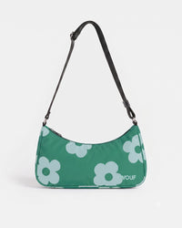 Shoulder bag with mint blue daisy print on a green background - Wouf