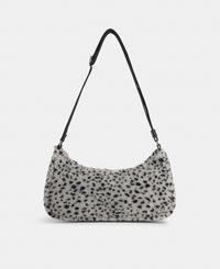 Crossbody bag in teddy fabric with black micro print on a grey background - Wouf