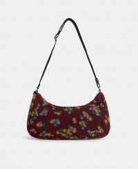 Crossbody bag in teddy fabric with multicolour floral print on a burgundy background - Wouf